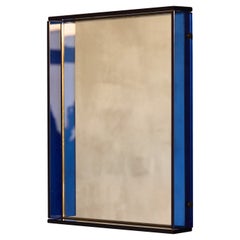 Blue Coloured and Mirrored Glass Wall Mirror, Italy, 1960s