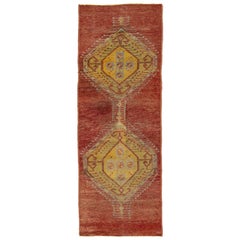 Traves de Mesa de Lana Turca de Anatolia con Diseño Geométrico Rust Vintage
