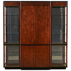 Vintage Modern Black & Burl Drexel Heritage 3 Pc Lighted Wall Display or Vitrine