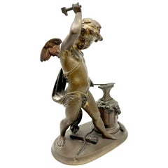 19e siècle Bronze Grand Tour Néoclassique Souvenir Cupidon faisant une flèche