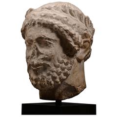 Large Ancient Cypriot Limestone Head of a King, 475 Bc