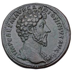 Medallic Ancient Roman Sestertius Coin of Emperor Marcus Aurelius - 161 Ad