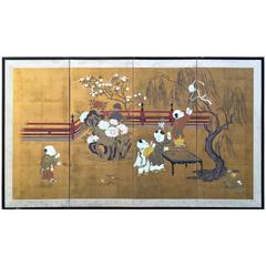 Retro Gilded and Painted Japanese Folding Screen