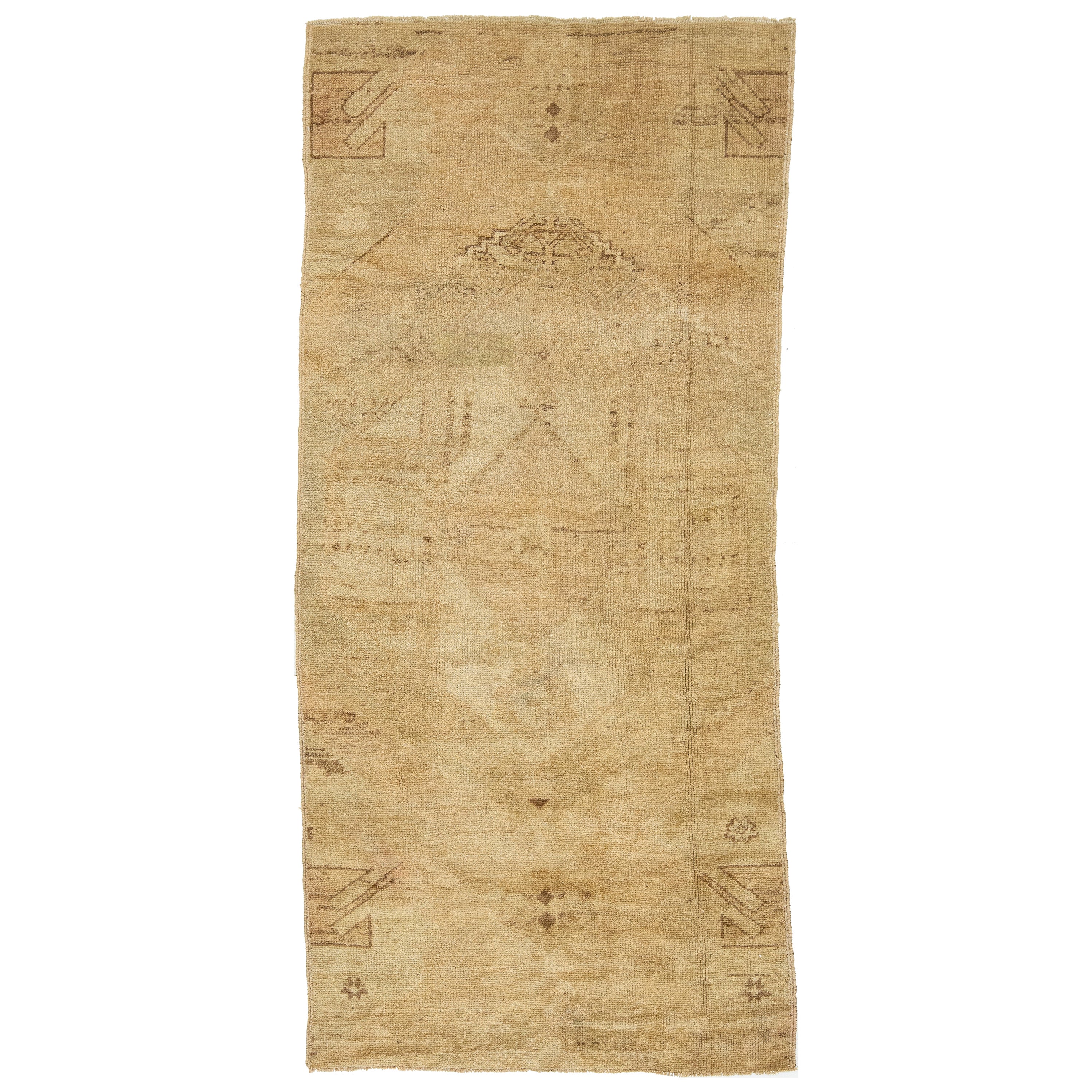 3 x 6 Vintage Turkish Anatolian Wool Scatter Rug Handmade In Tan