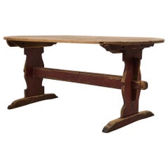 Antique Swedish Folk Art Authentic Pine Hand-Crafted Trestle Table, Dining Table