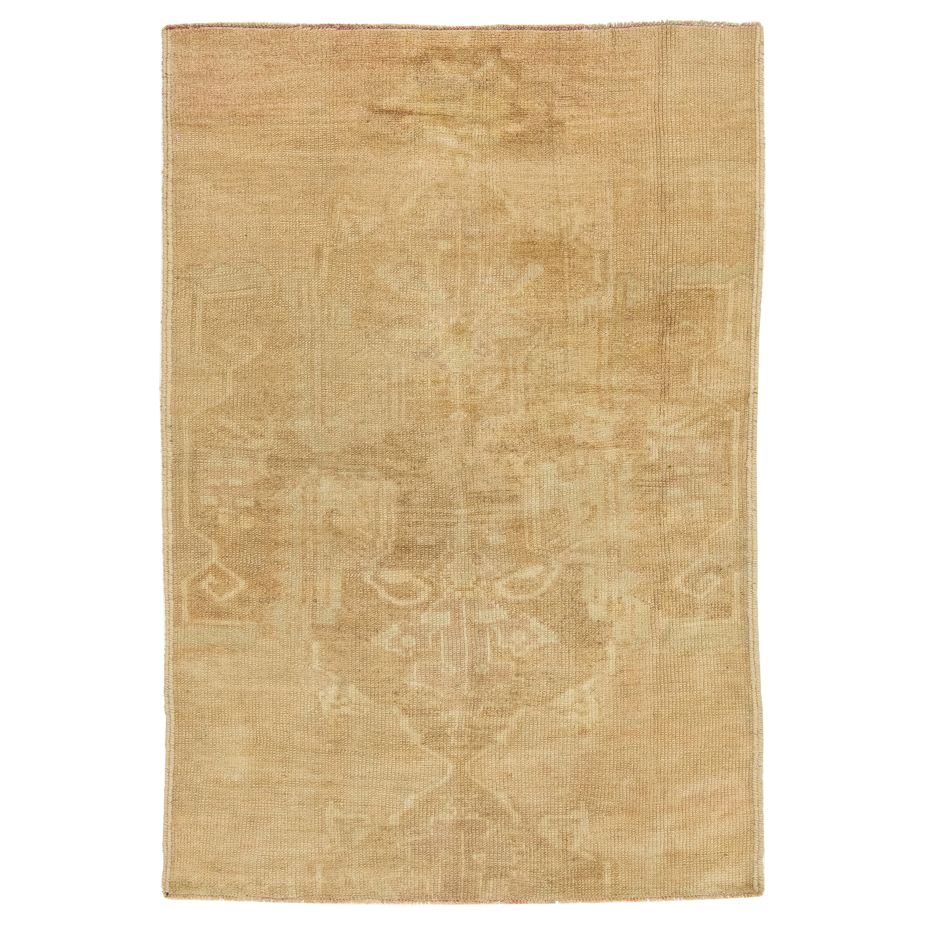 Vintage 1940s Tan Turkish Anatolian Handmade Wool Scatter Rug