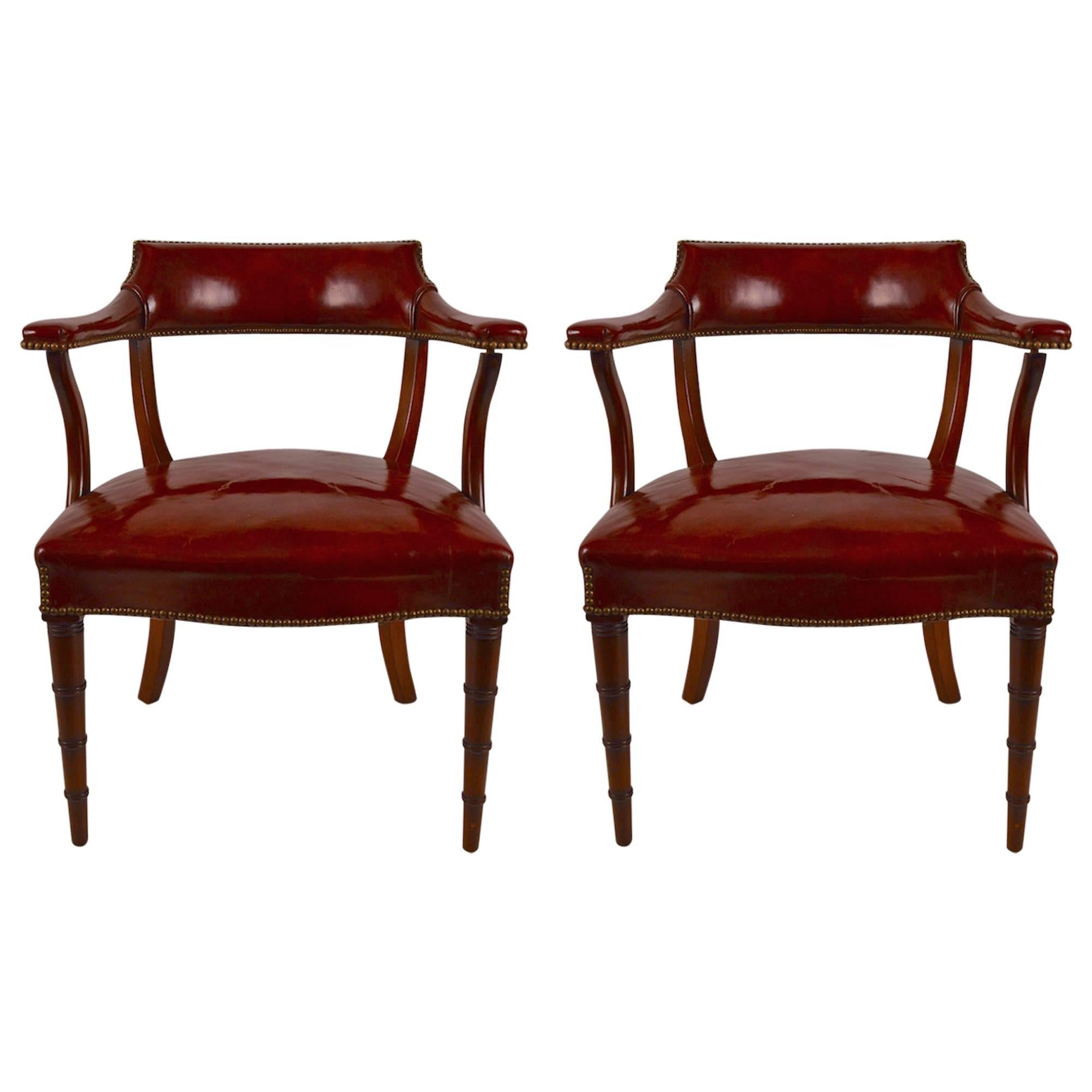 Pair of Formal Ox Blood Leather Armchairs