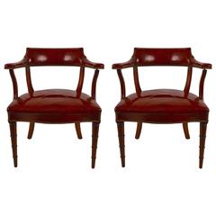 Retro Pair of Formal Ox Blood Leather Armchairs