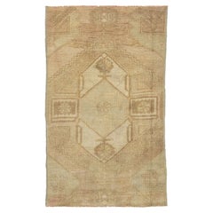 Tan Vintage Turkish Anatolian Handmade Wool Scatter Rug With Geometric Motif