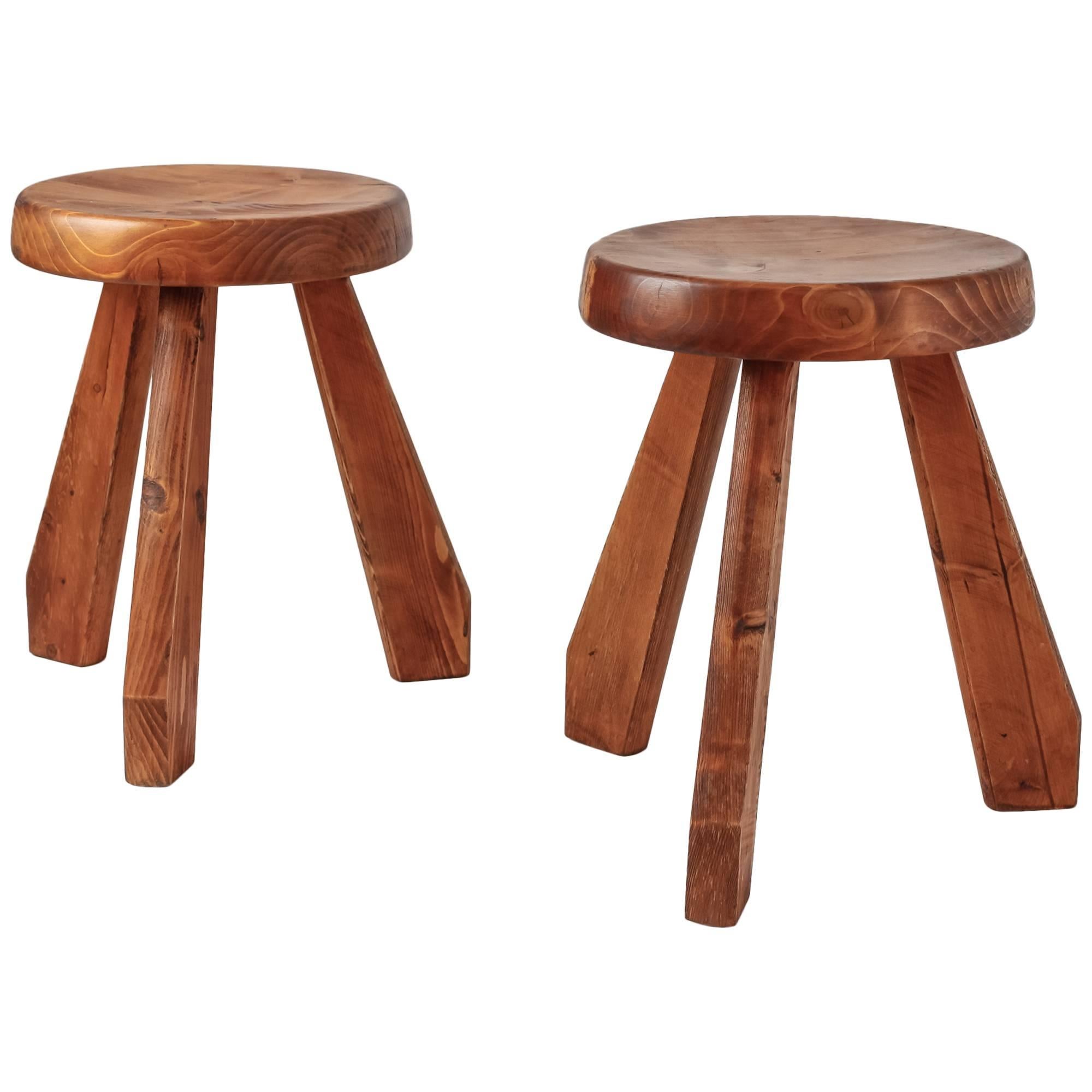 Charlotte Perriand Pair of Les Arcs Stools, France, 1960s For Sale