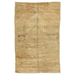 Alfombra vintage turca anatolia de lana tostada hecha a mano con dibujo geométrico