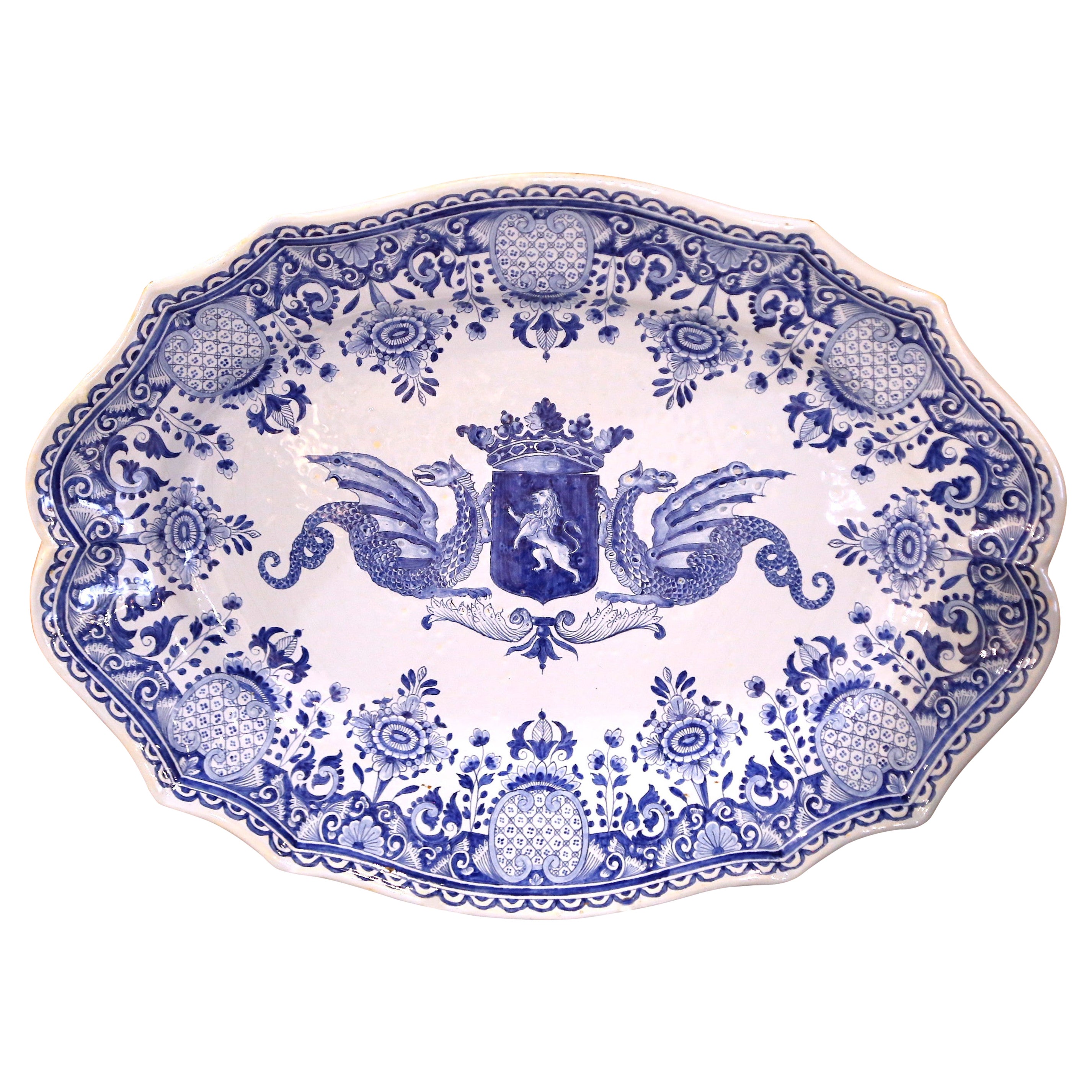 Grande piatto da portata francese del XIX secolo in faience dipinto Beau Quimper