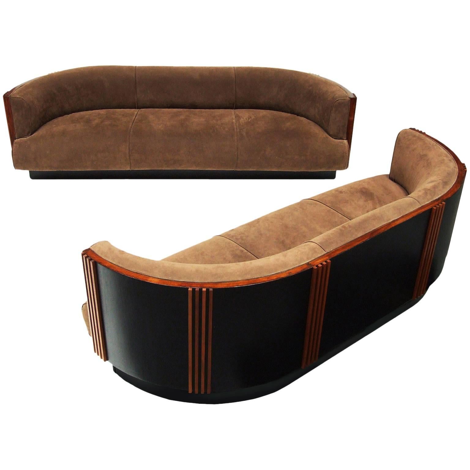 Pair of 1930s French Art Deco Curved Sofas