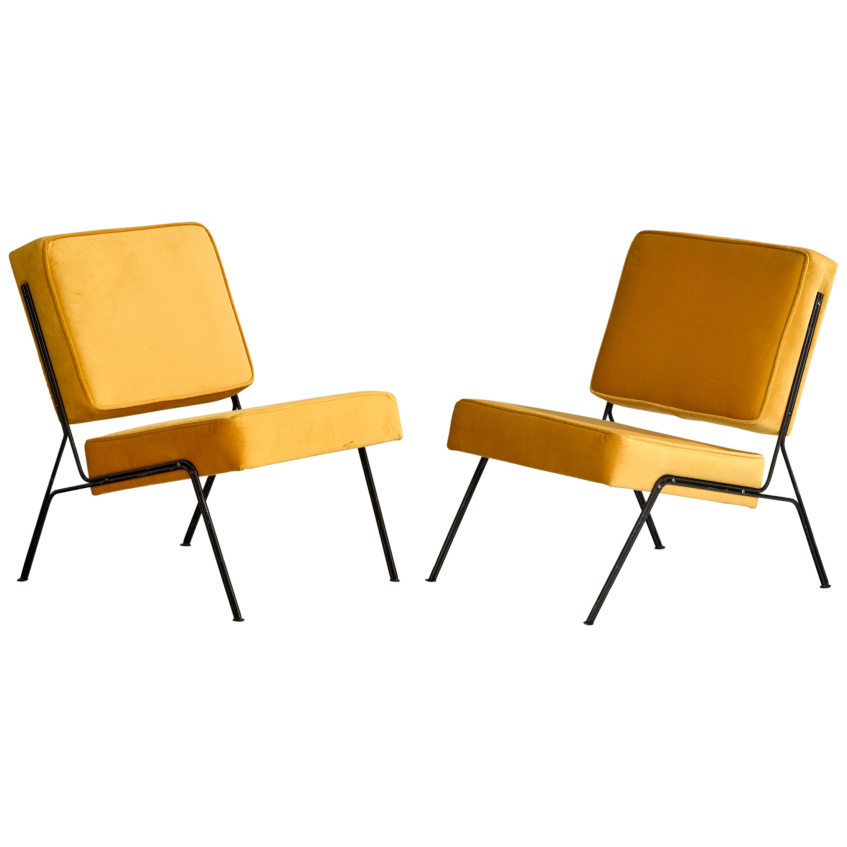 A.R.P., Slipper Chairs, Iron, Velvet, France, 1953