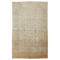 Beige Antique Persian Tabriz Ovesized Wool Rug With Allover Floral Design