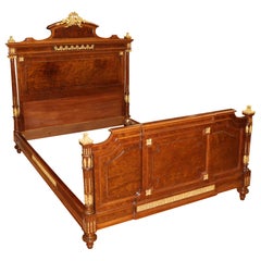 Antique 19th Century Bronze Mounted French Plum Pudding Acajou Mahogany Full Size Bed
