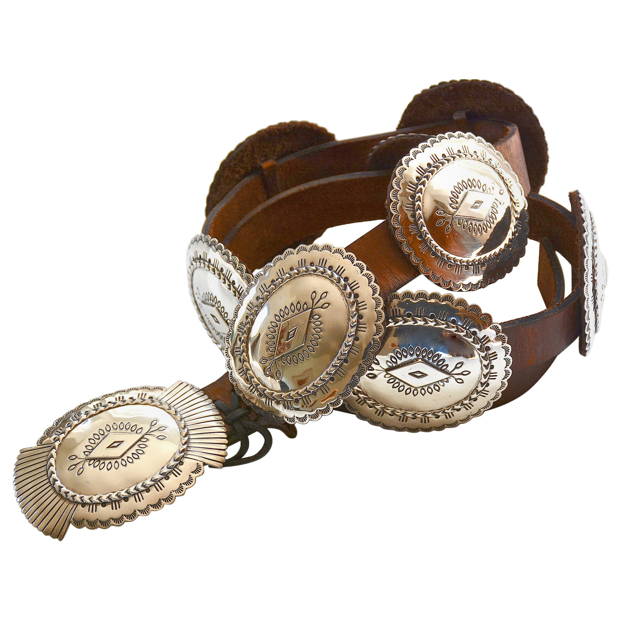 Vintage Sterling Silver Navajo Concho Belt by Silversmith Bruce Morgan