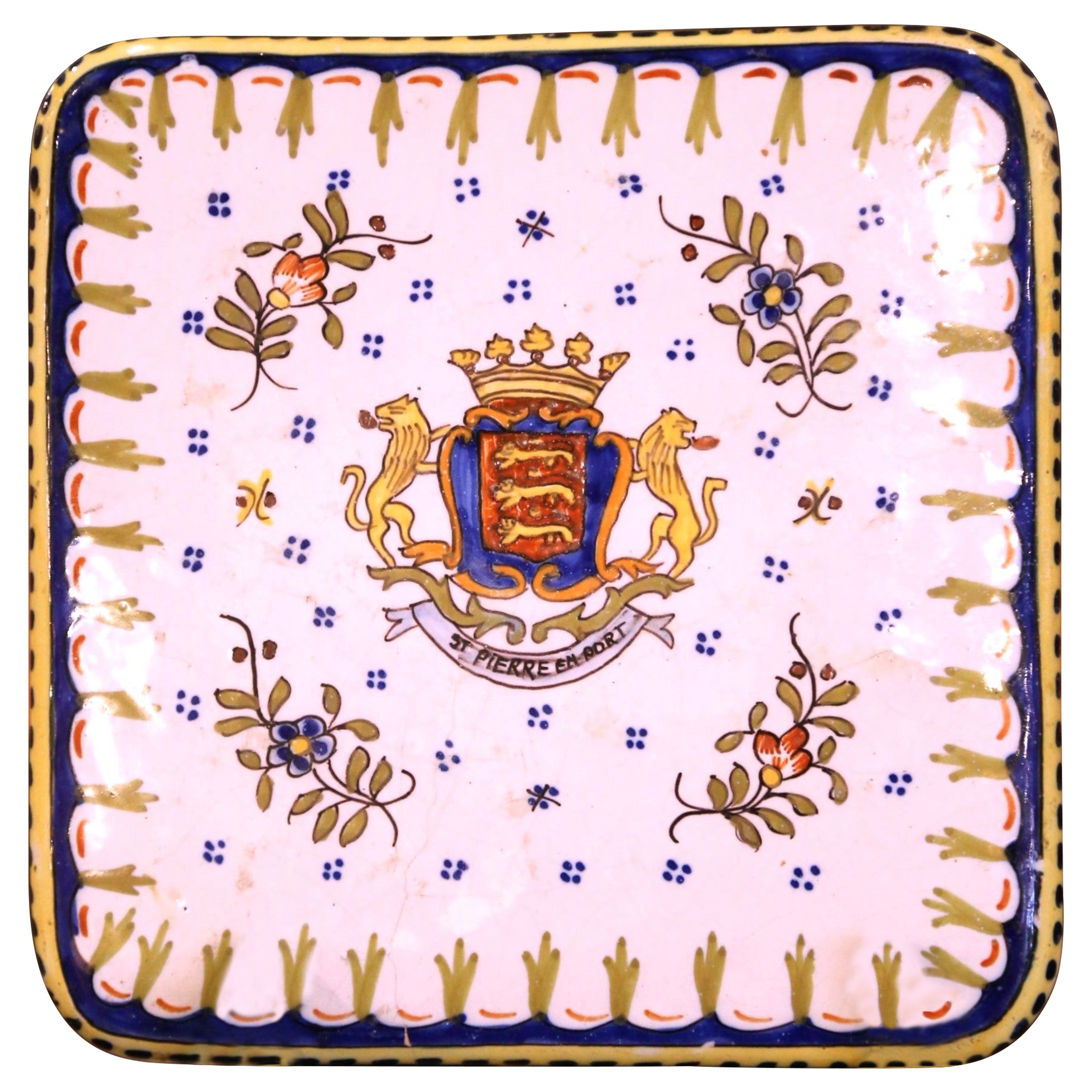 Bandeja posavasos de loza francesa de principios del siglo XX por De Charolle Quimper