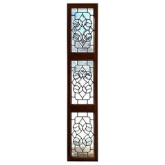 Beveled and Etched Glass Transom, 3 Panels in a Oak Frame