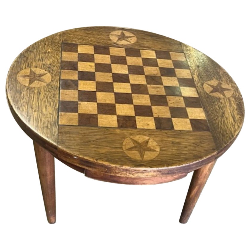 20thc Folky Inlaid Gaming Table With Drawers