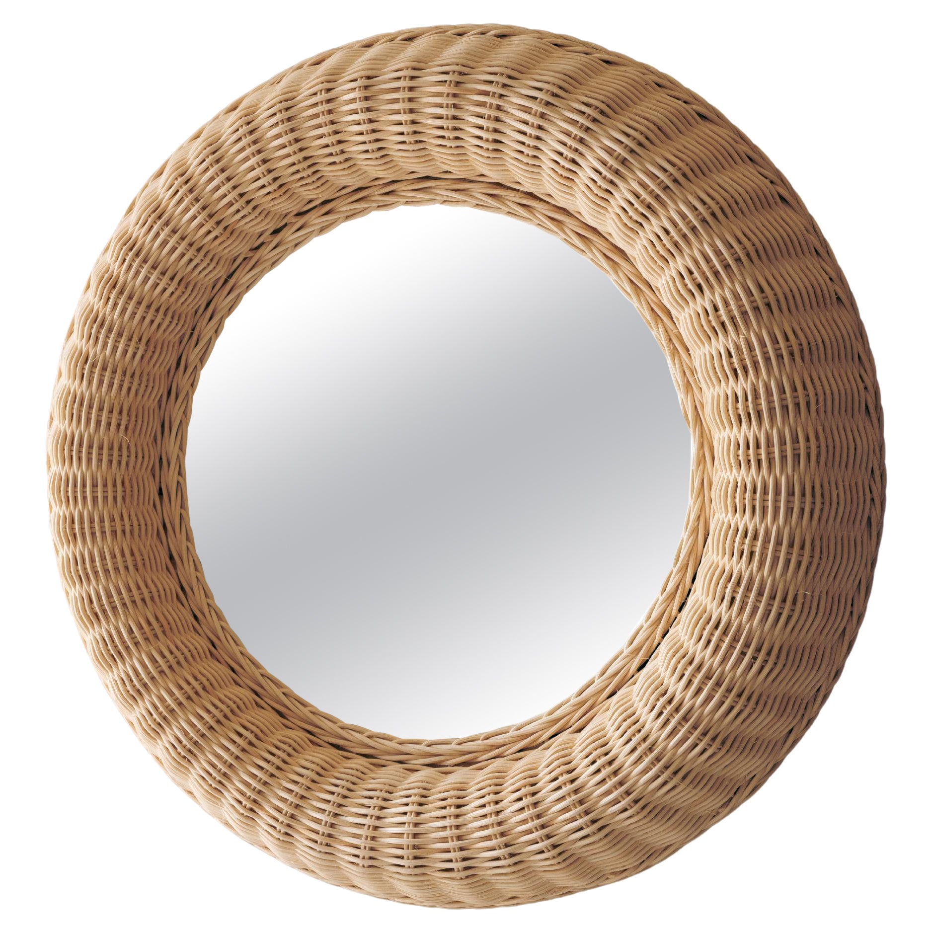 Handcrafted Wicker Round Decorative Mirror Folk Art Mexico Hand-Woven Rattan