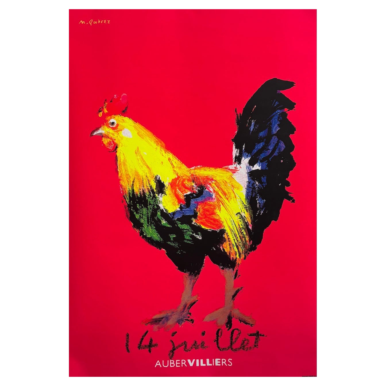 Quarez 14 Juillet Póster Vintage Original Raro Póster Francés Gallo 1996