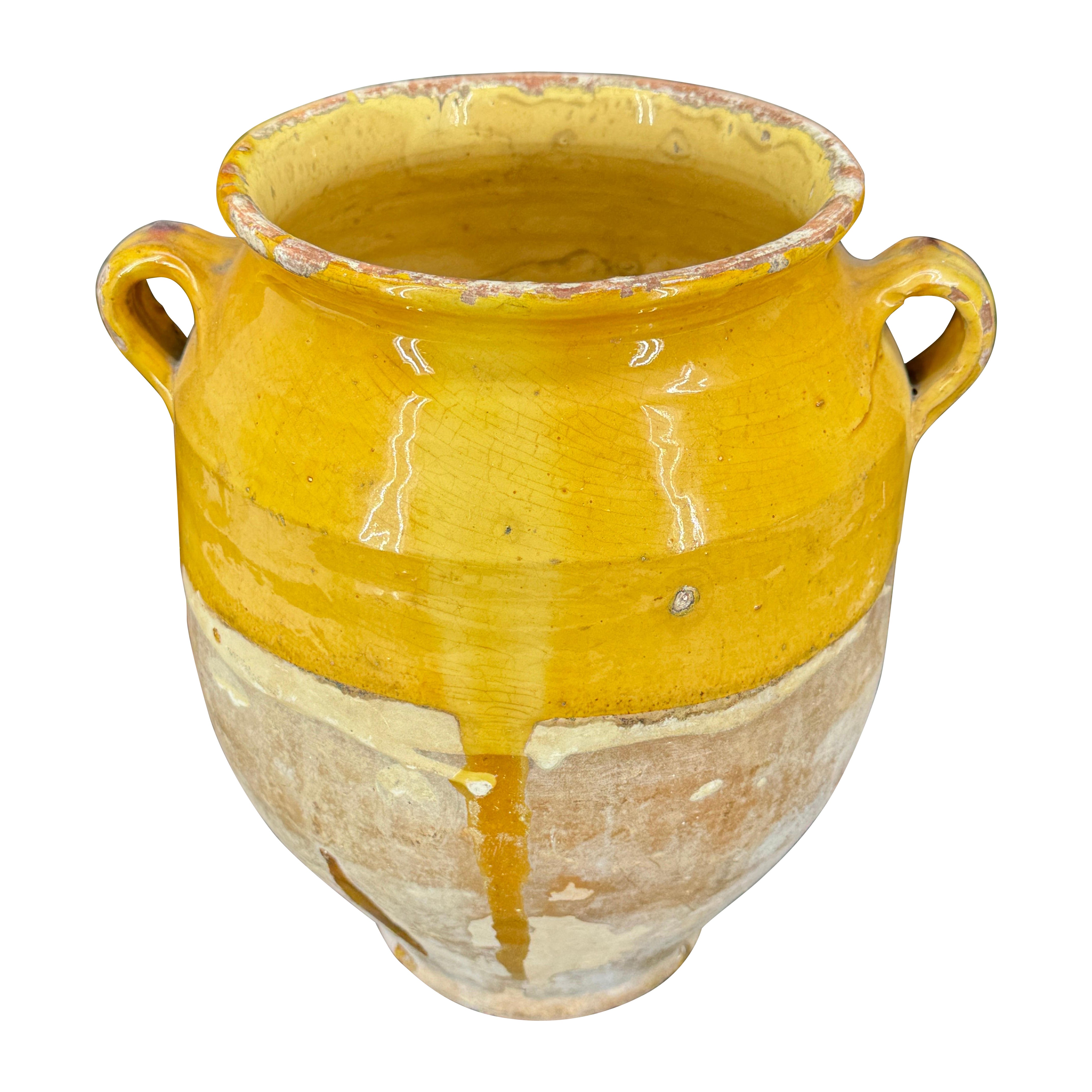 19th Century French Glazed Confit Pot in Yellow Ochre For Sale