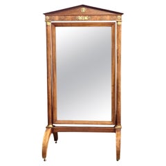 Rare Imposing First Empire Walnut and Gilt Bronze Cheval Mirror