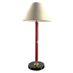 1940s Table Lamp in the Style of Jacques Adnet in Red Saddle-Stitched Leather