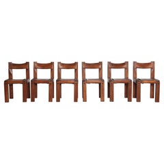 Pierre Chapo S11 Chairs, Set of 6, Superb Patina, France, 1960s/70s