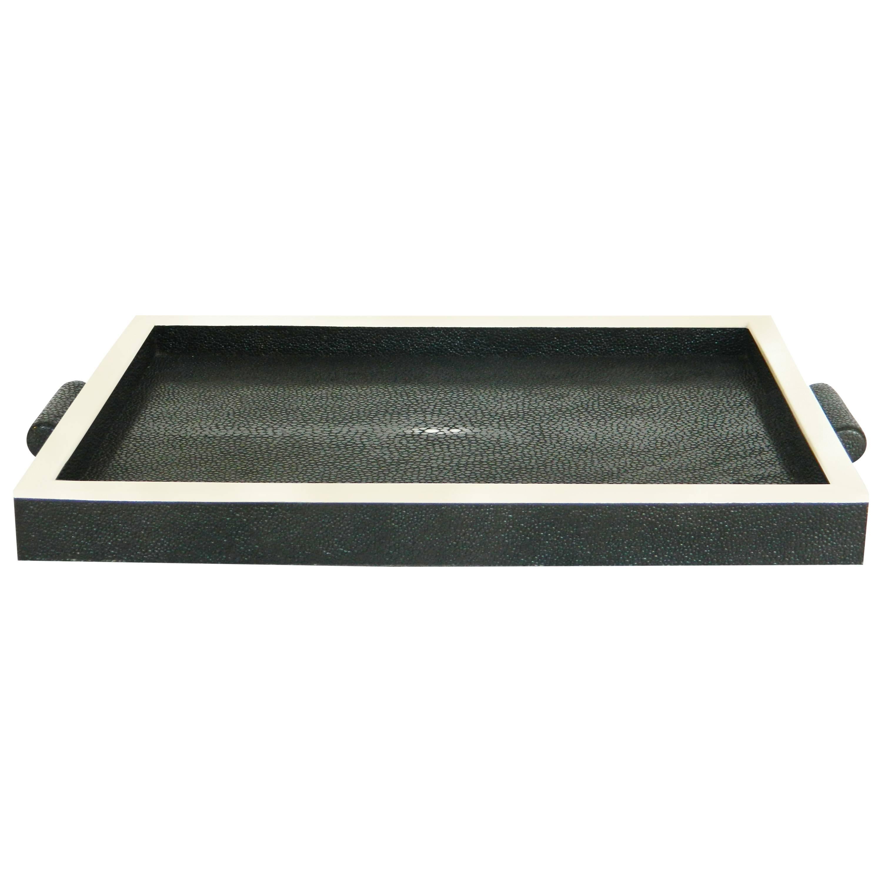 Genuine Shagreen Tray with Bone Inlay For Sale