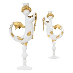 Vintage Rare pair Bjorn Wiinblad ceramic Mermaid Candlesticks
