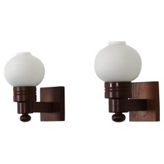 Set of Dark Stained Pine Wood Wall Lamps by Aneta, Sweden, 1970s