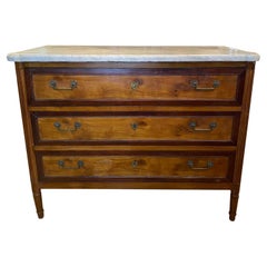 Stately French Louis XVI Carrara Marble Top Mahogany Chest of Drawers
