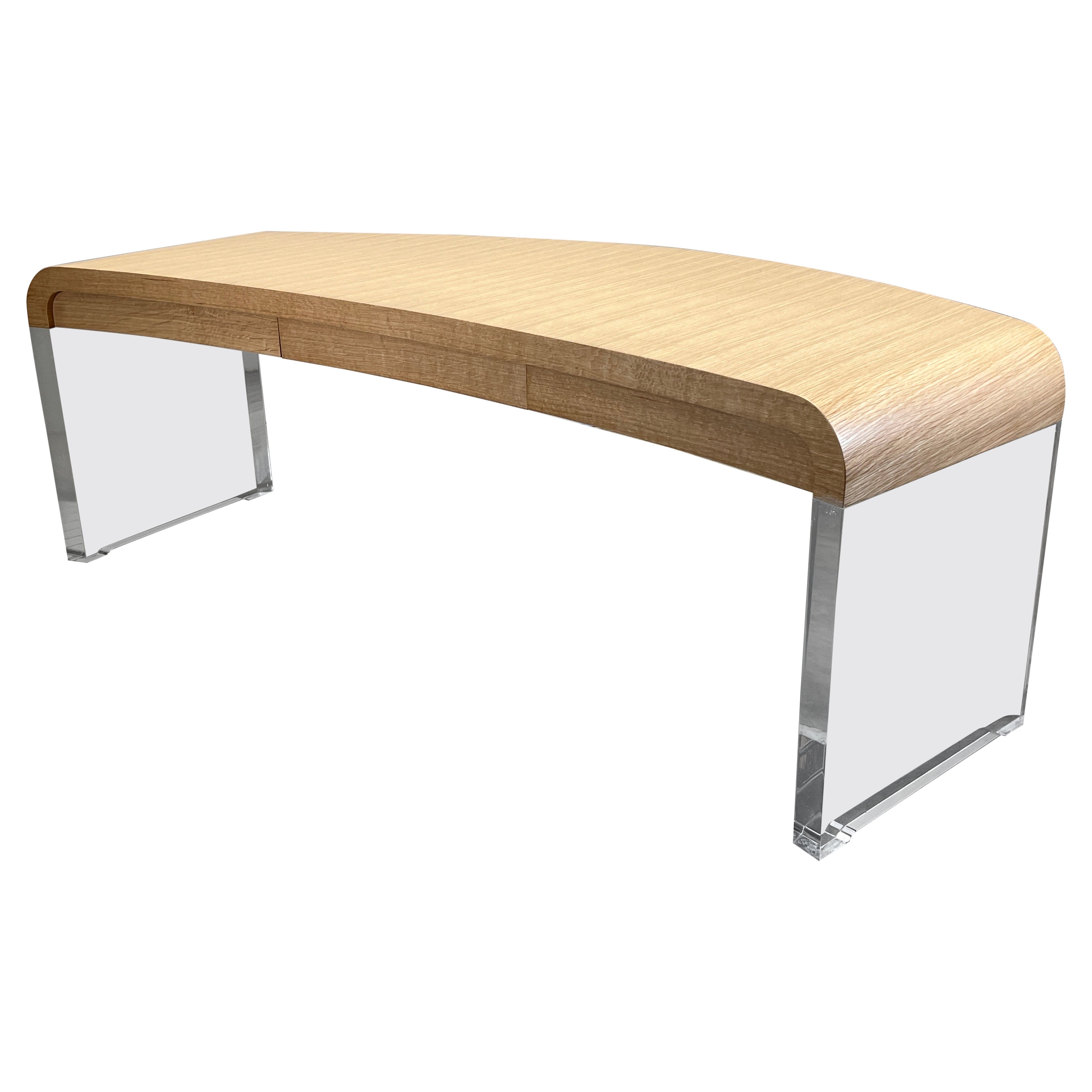 Bureau incurvé Vladimir Kagan en Lucite et chêne
