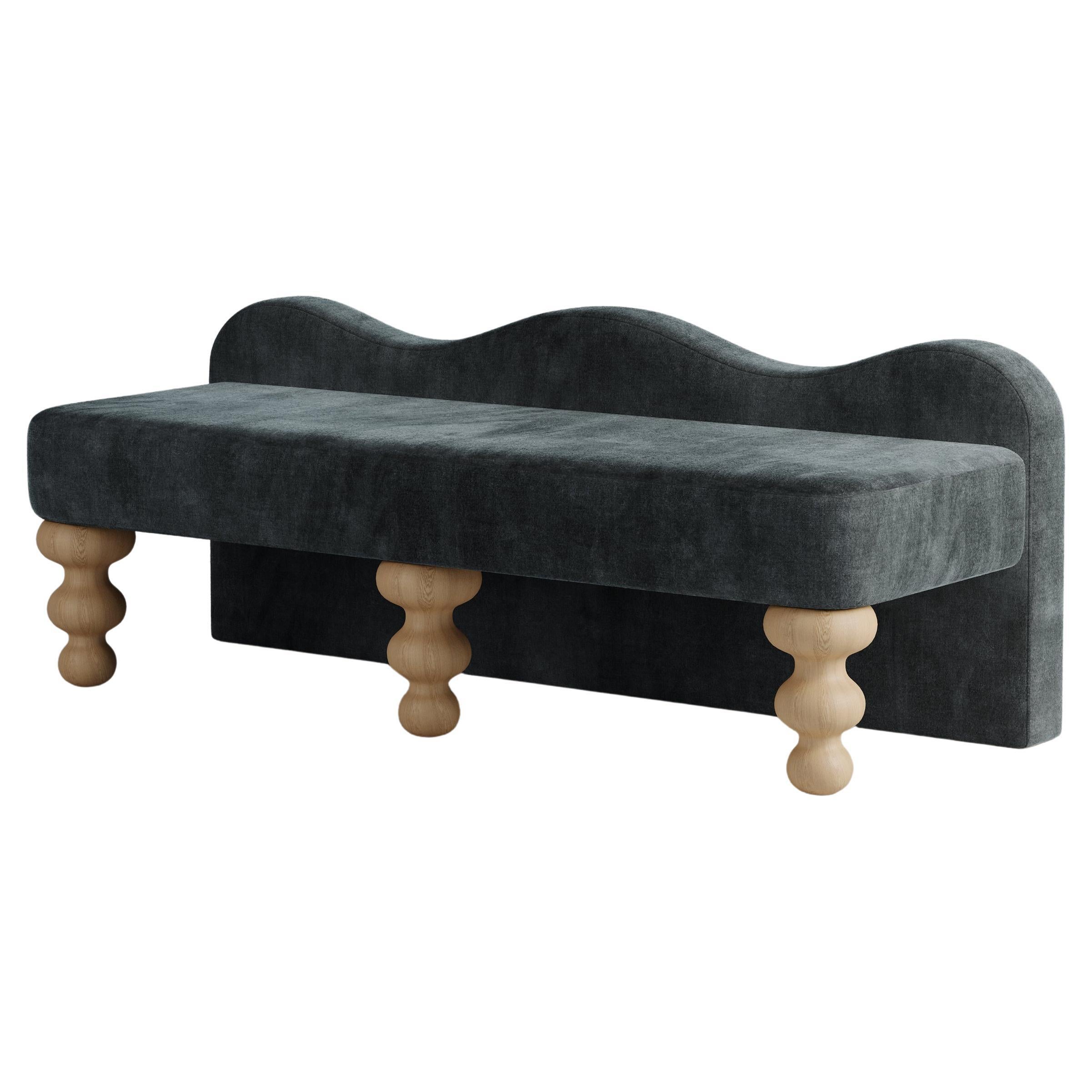 "Celine" Scalloped Bench in Deep Teal Faux Mohair by Christiane Lemieux