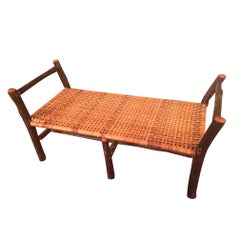 Adirondack Hickory Long Bench with Binder Cane Seat