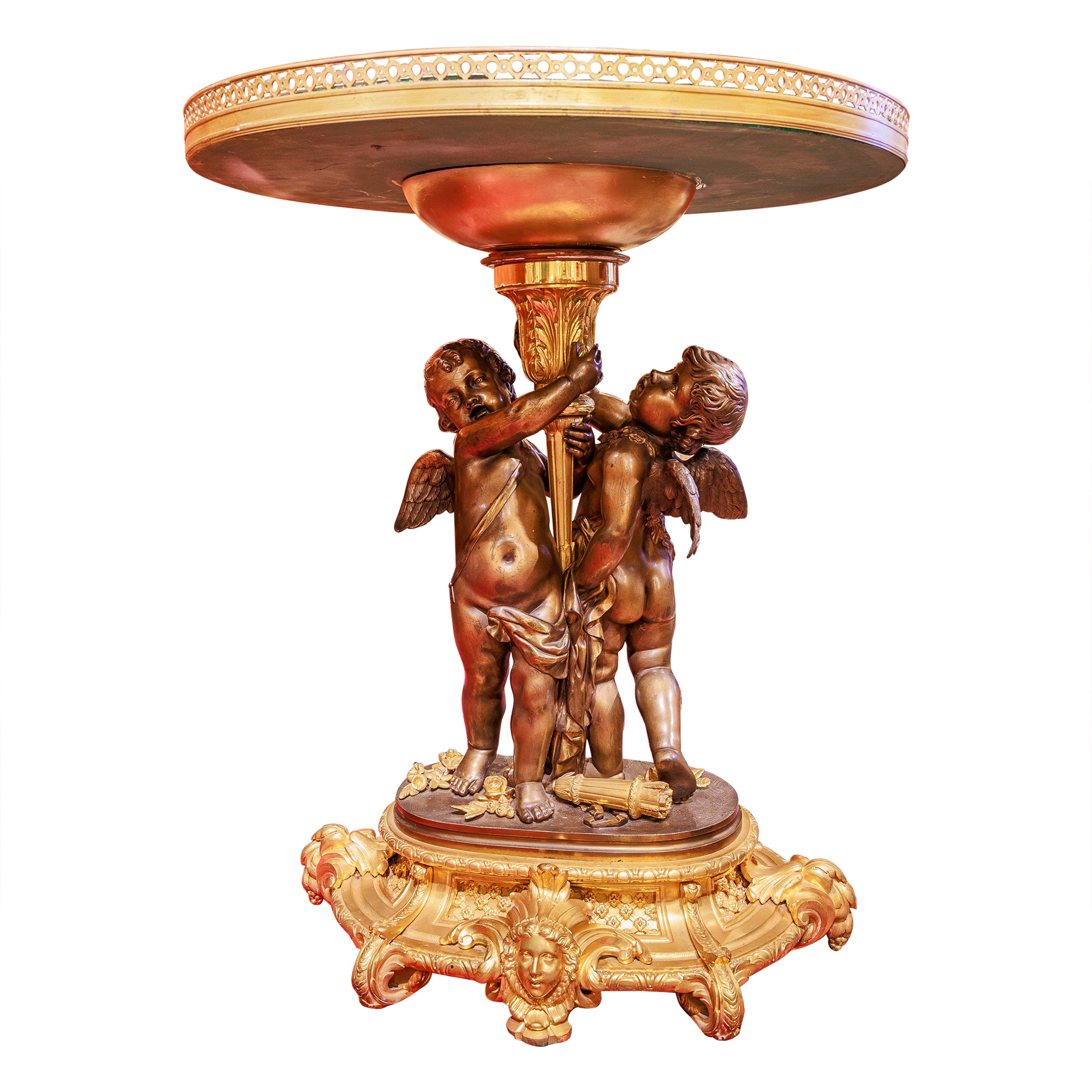 A  19. Jh. Französisch vergoldet  und Gueridon aus patinierter Bronze Attrb für H. Picard