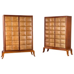 Rare Capitonné Leather Wardrobes by Paolo Buffa for Arrighi Serafino, 1940s