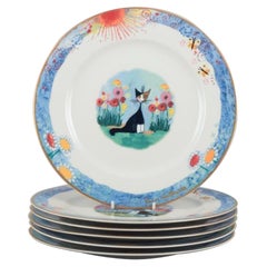 Rosina Wachtmeister for Goebel, Germany. Six dinner plates with cat motifs.