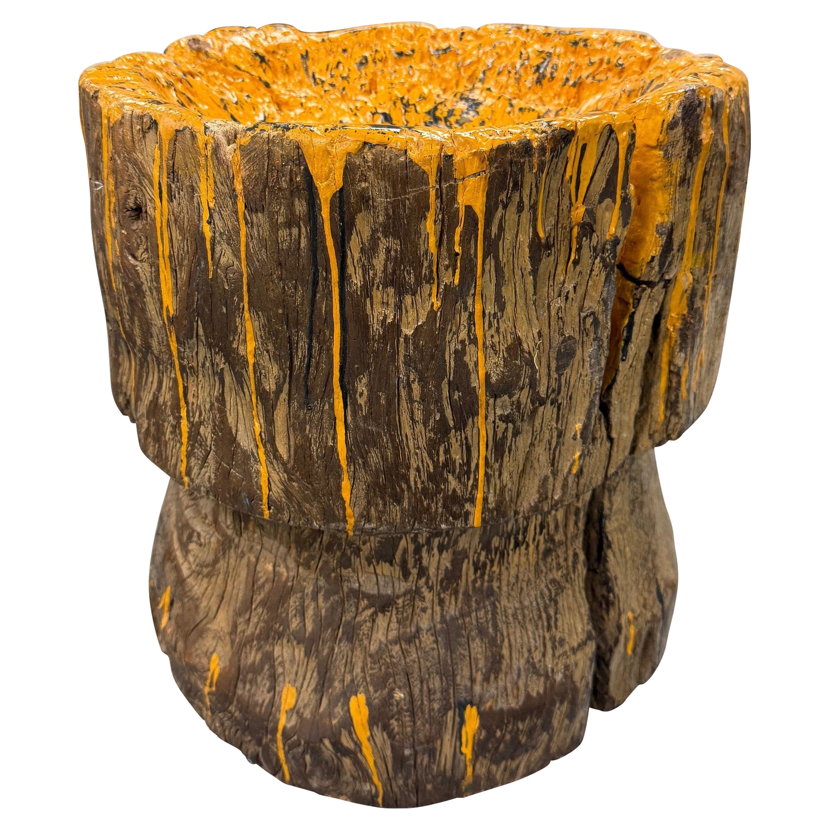 Großer Vintage-Holz-Mortar, Pflanzgefäß, Baum- oder Wurzelholzsockel