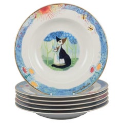 Rosina Wachtmeister for Goebel, Germany. Six soup plates with cat motifs.