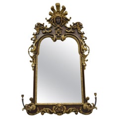 Antique Italian Baroque Figural Mahogany Giltwood Large Wall Mirror w/ Faces