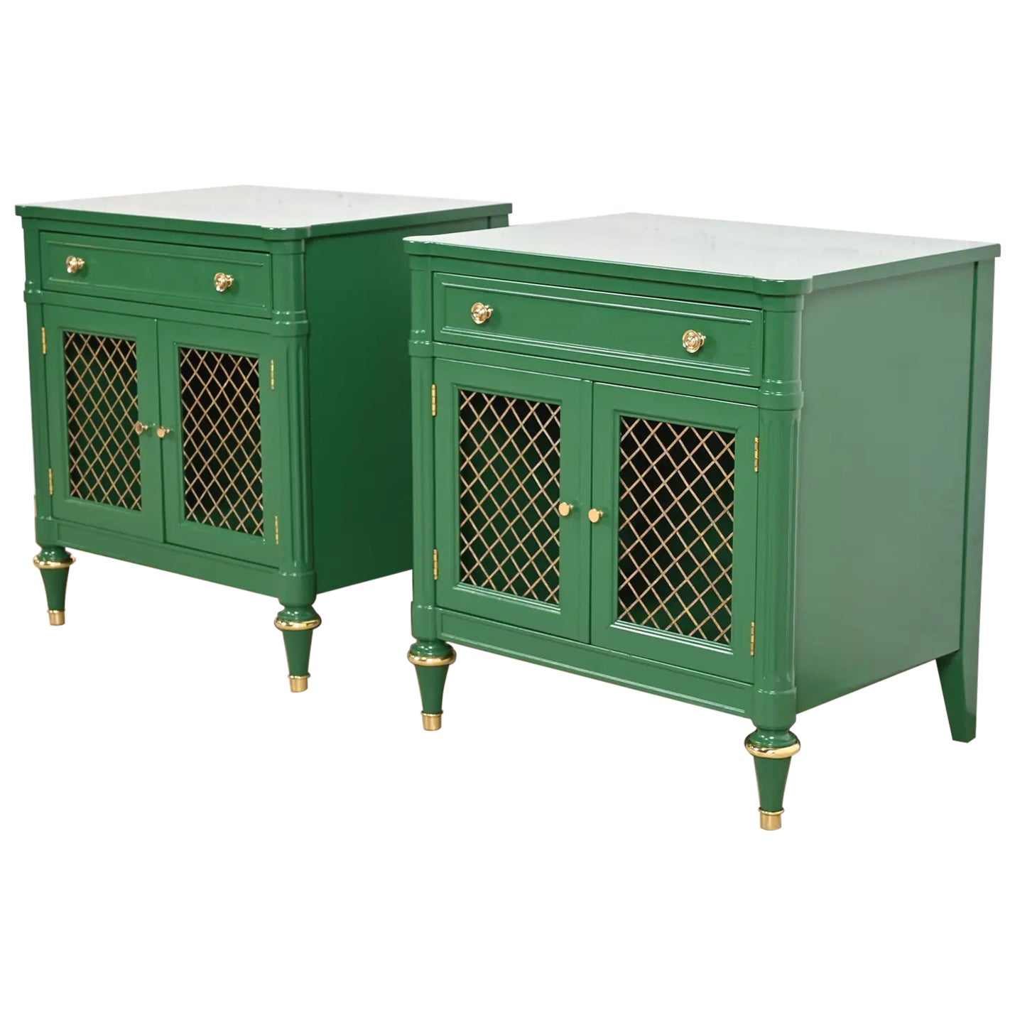 Kindel Furniture French Regency Louis XVI Lacquered Nightstands, Refinished