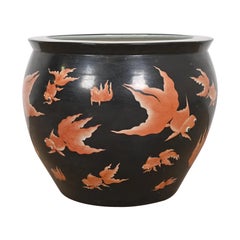 Vintage Hollywood Regency Chinoiserie Porcelain Hand Painted Koi Fish Bowl