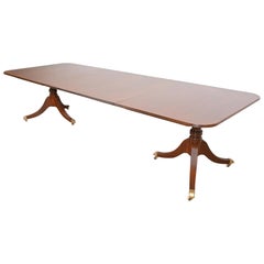 Baker Furniture Georgian Banded Cherry Double Pedestal Dining Table, Refinished