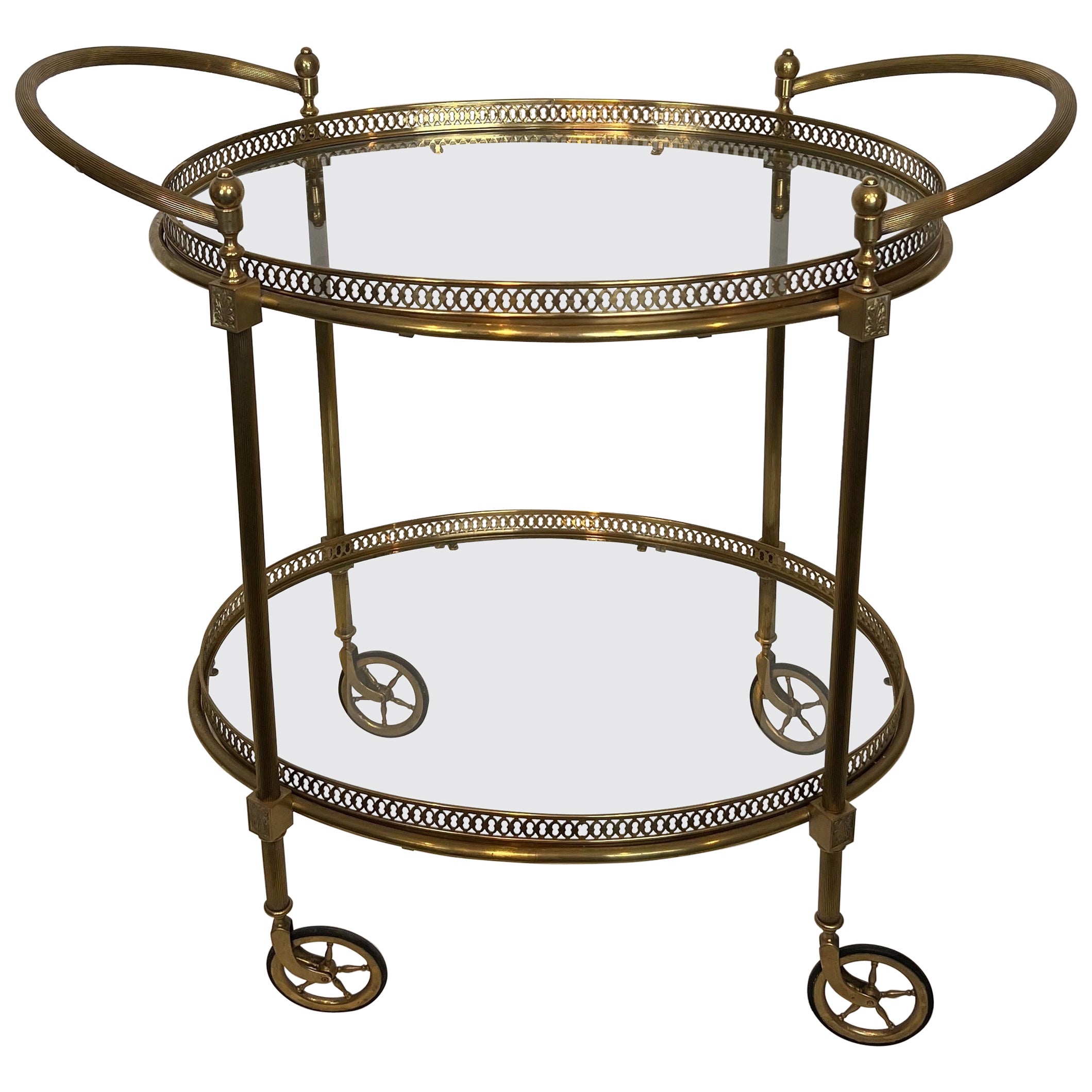 Oval Brass Bar Cart by Maison Jansen