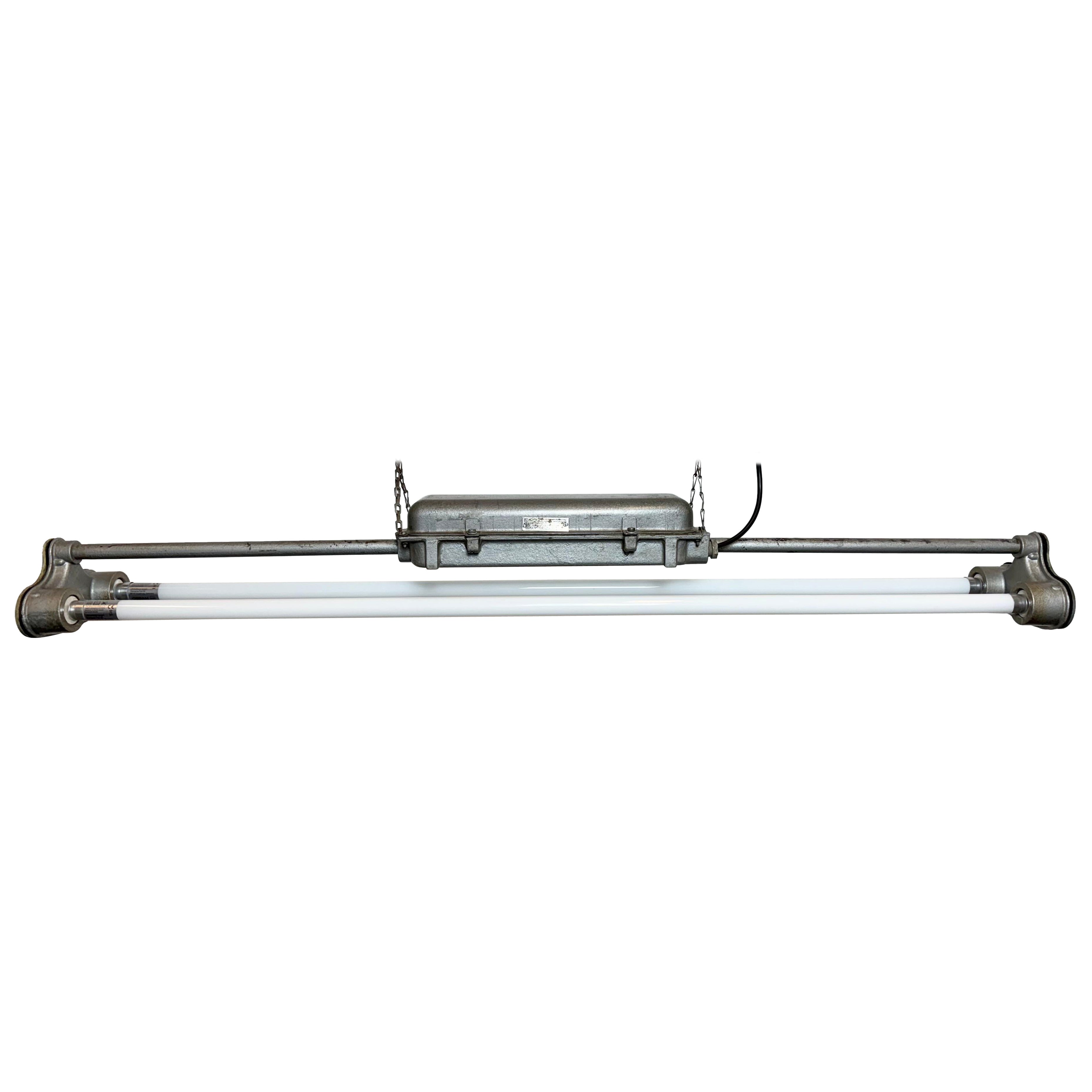 Grey Industrial Hanging Tube Light from Polam Gdansk, 1970s
