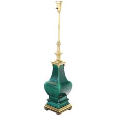 Emerald Green Pottery and Brass Mid-Century Table Lamp