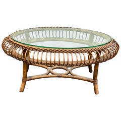 Ovaler Couchtisch aus Rattan im Bonocina-Stil der 1970er Jahre, Skulpturaler Rattan